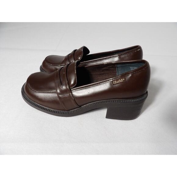 Vintage Mudd Penny Loafer Heels Chunky Sz 8 Amsden Shoe Y2K 90s Brown Block READ - Picture 2 of 16